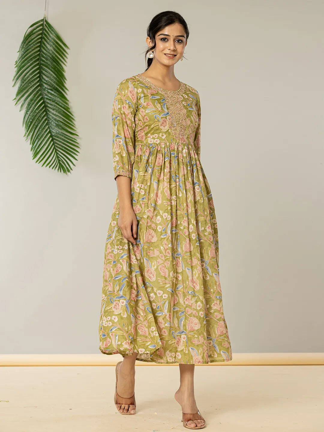 Yufta Green Pure Cotton Dori Embroidery Dress  Grab2Buy Yufta Grab2Buy