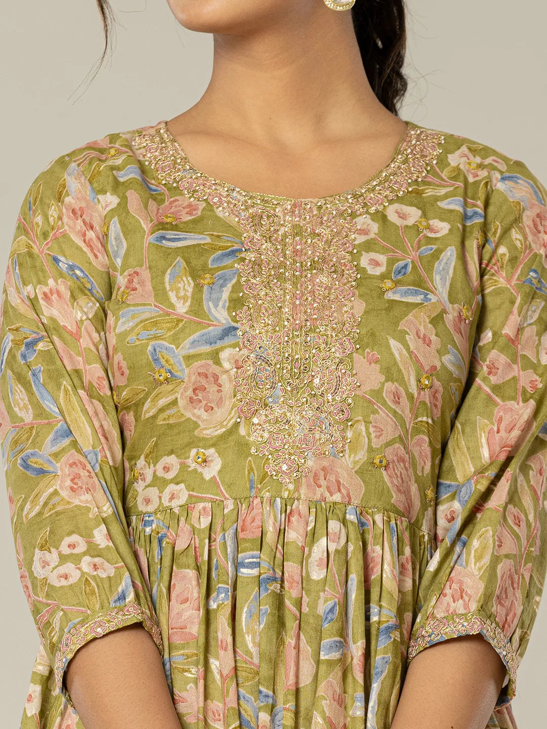 Yufta Green Pure Cotton Dori Embroidery Dress  Grab2Buy Yufta Grab2Buy
