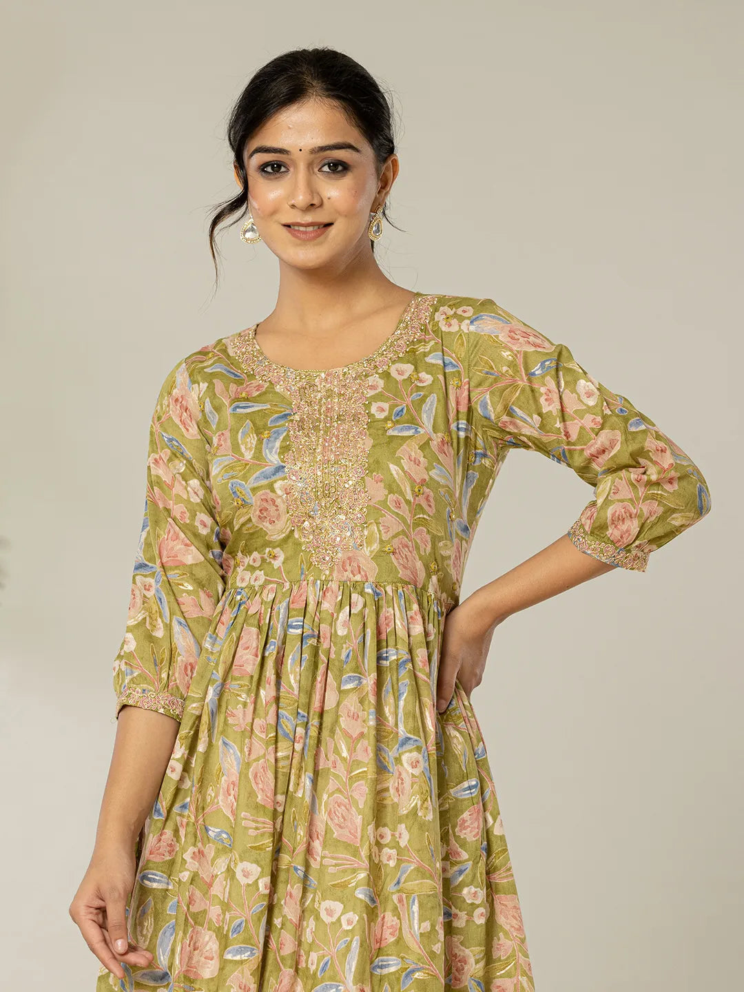 Yufta Green Pure Cotton Dori Embroidery Dress  Grab2Buy Yufta Grab2Buy