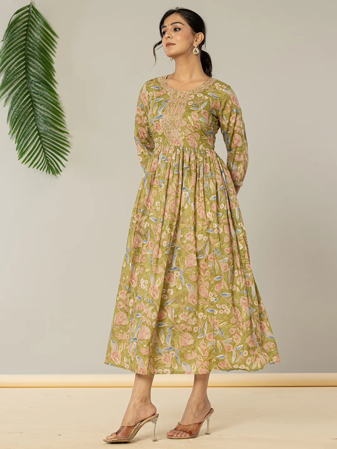 Yufta Green Pure Cotton Dori Embroidery Dress  Grab2Buy Yufta Grab2Buy