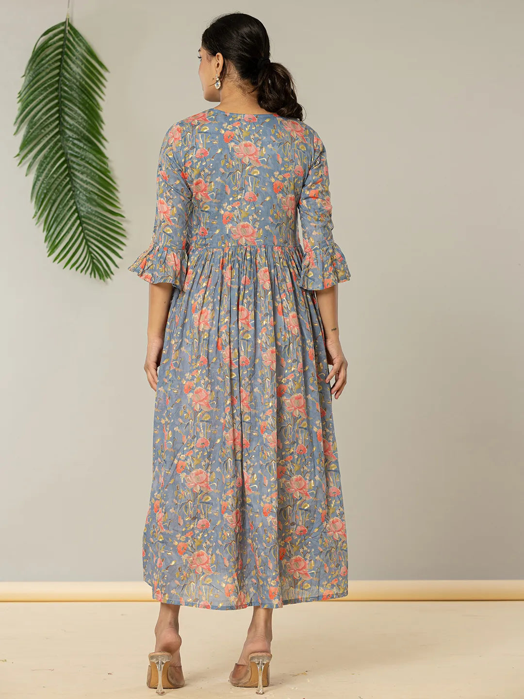 Yufta Blue Pure Cotton Beads And Stones Gathers Angrakha Dress  Grab2Buy Yufta Grab2Buy