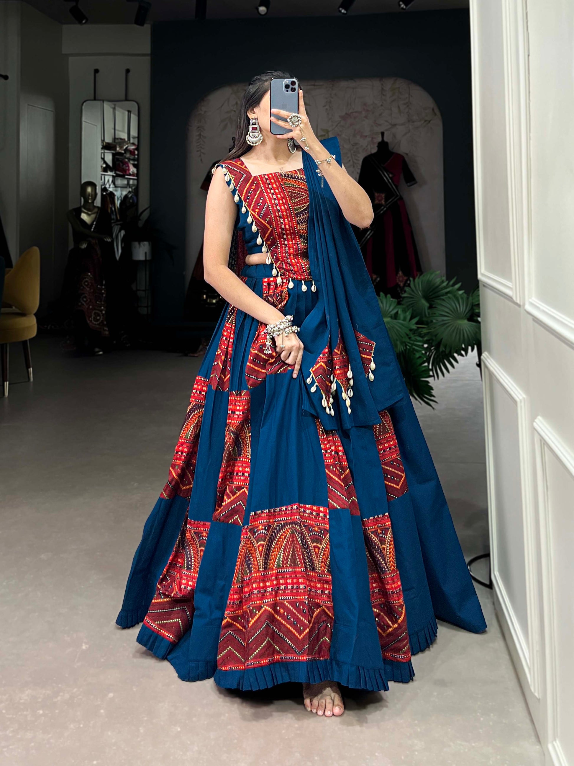 Lorenvalley Pure Cotton Plain And Printed With Foil Work Lehenga Choli with Dupatta 
