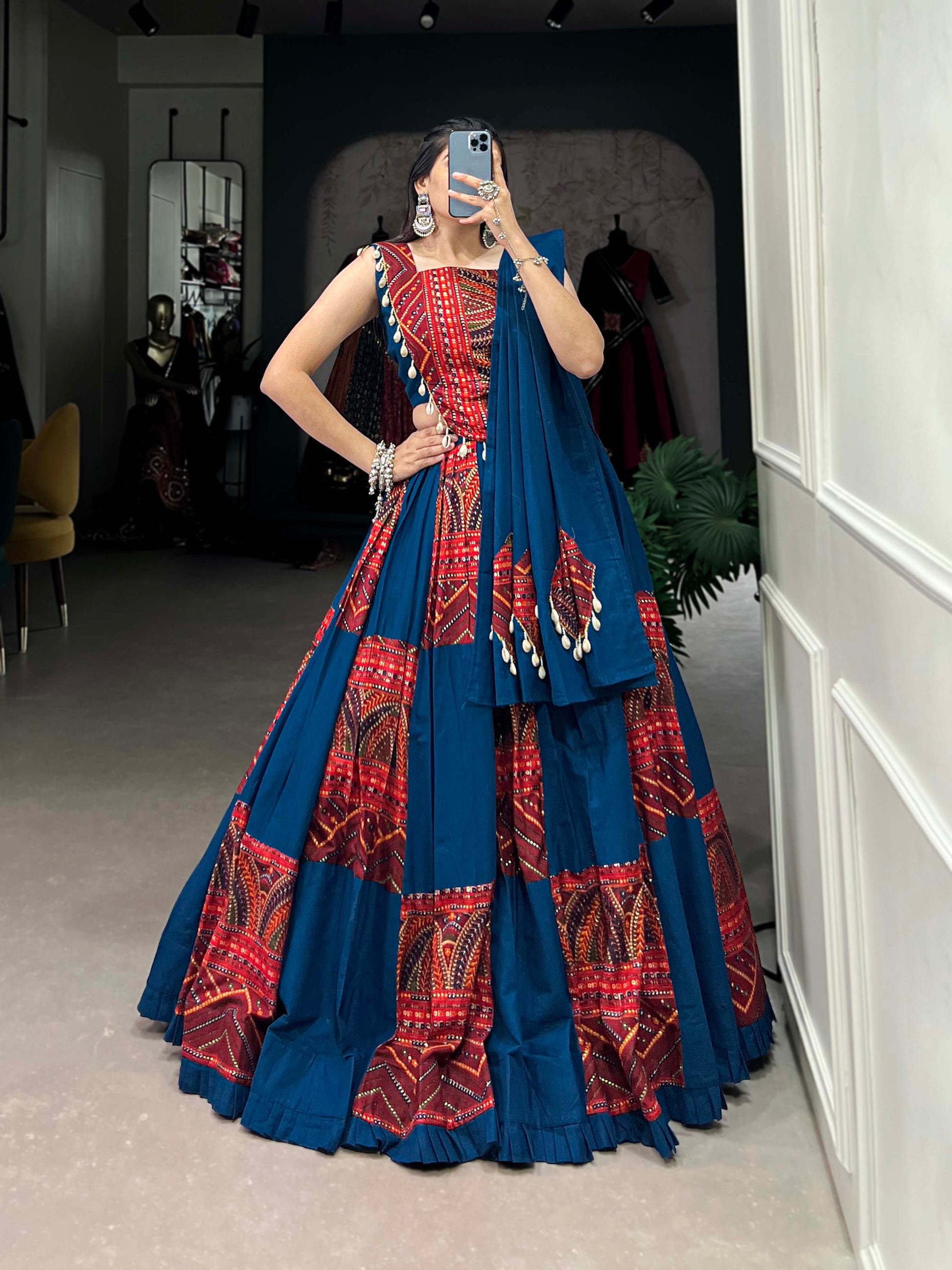 Lorenvalley Pure Cotton Plain And Printed With Foil Work Lehenga Choli with Dupatta 