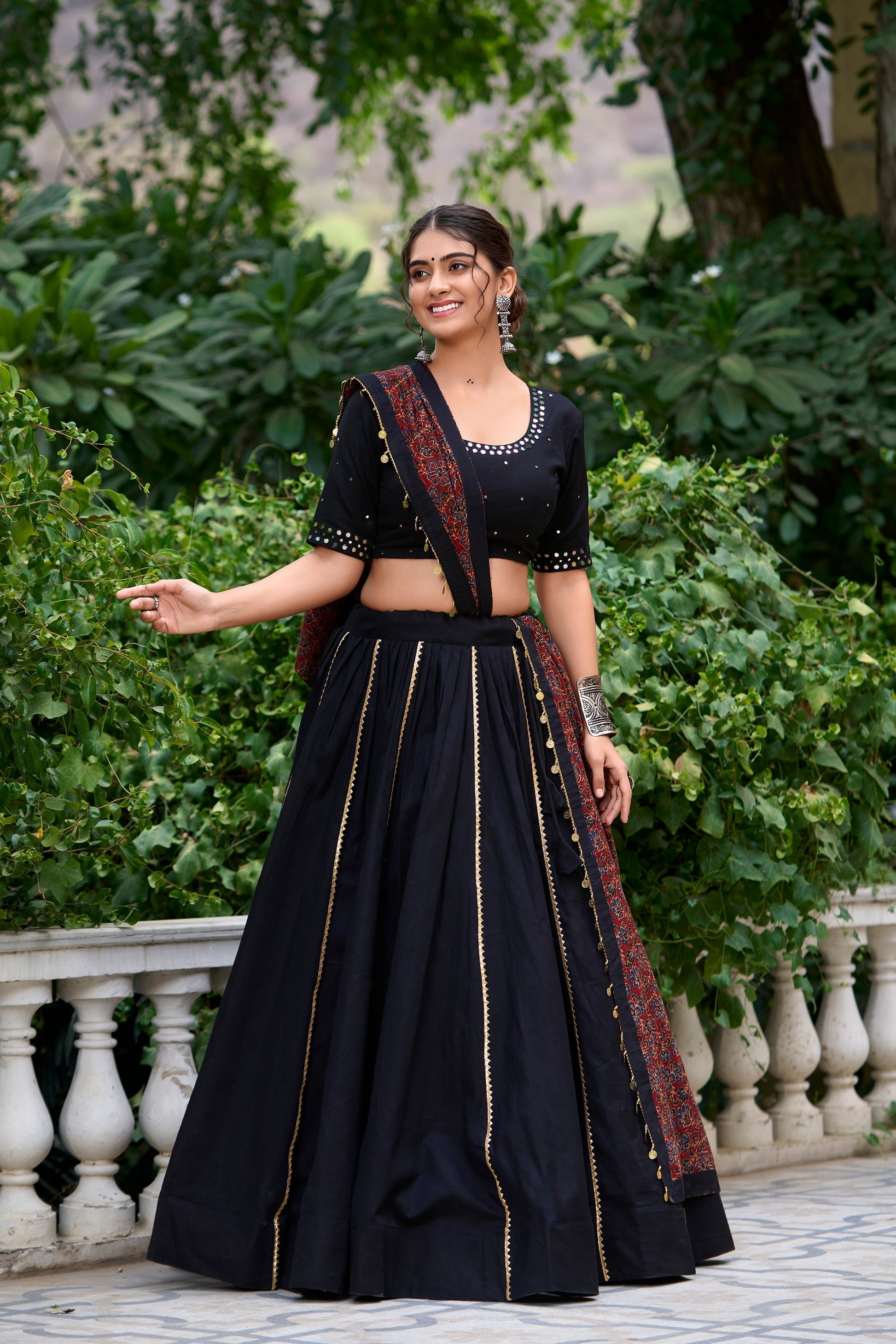 Lorenvalley Black Pure Cotton Plain With Gota Patti Touch Up Lehenga Choli 