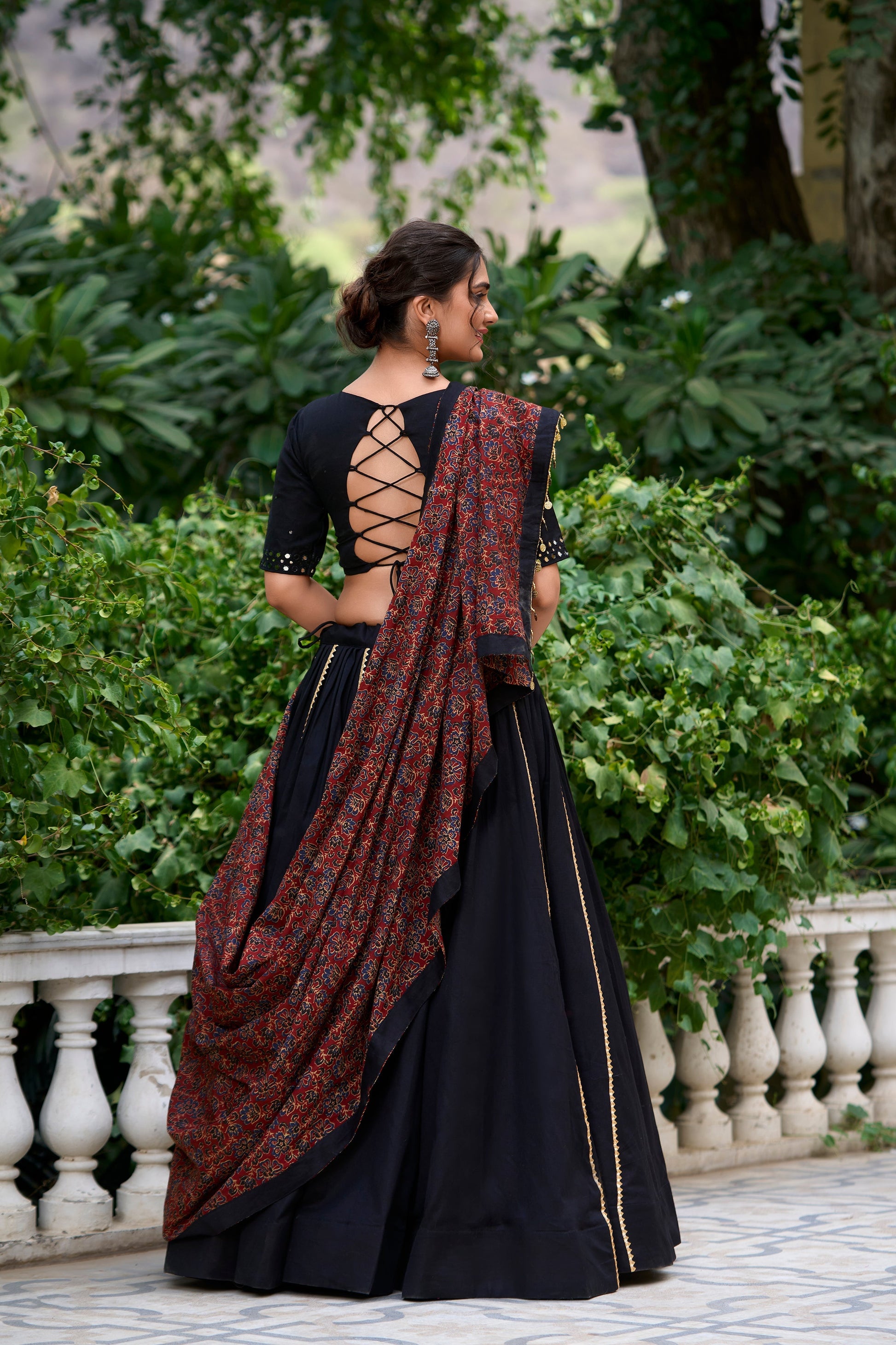 Lorenvalley Black Pure Cotton Plain With Gota Patti Touch Up Lehenga Choli 