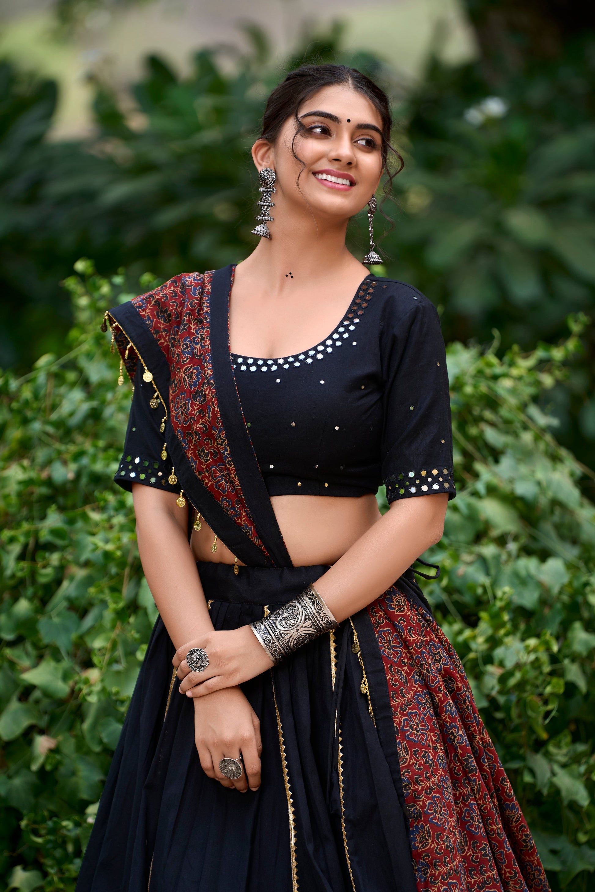 Lorenvalley Black Pure Cotton Plain With Gota Patti Touch Up Lehenga Choli 