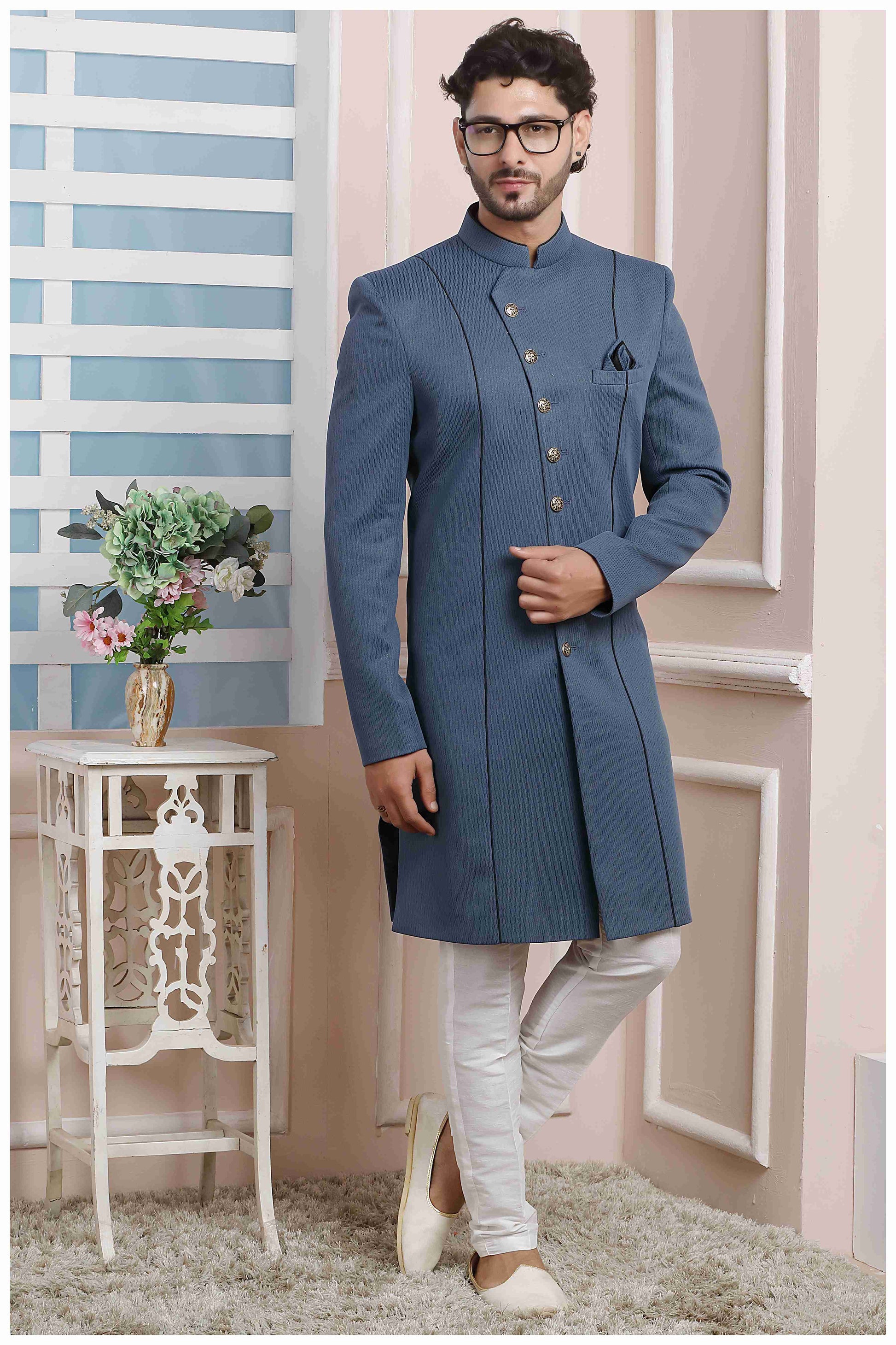 Raivat Ethnic Jacquard Silk Thread Work Indo Western In Grey Colour