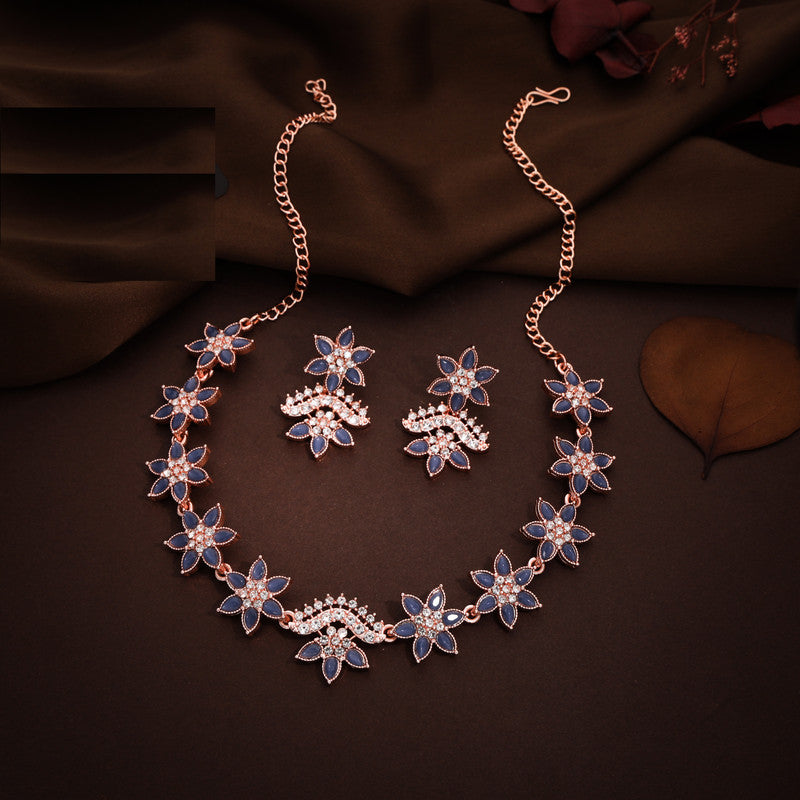 Tehzeeb Creations Blue Colour Star Design Stone Studded Necklace With Earrings Tehzeeb Creations