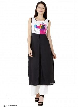 W for Woman Black Printed Sleeveless kurta