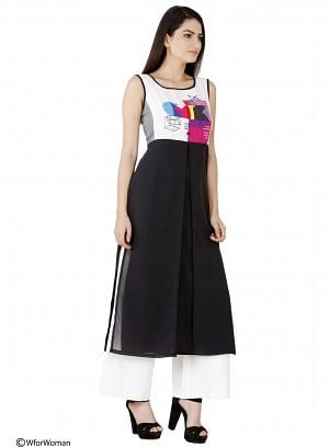 W for Woman Black Printed Sleeveless kurta
