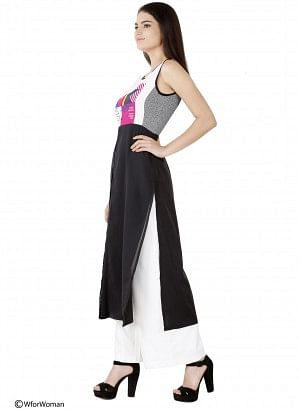 W for Woman Black Printed Sleeveless kurta