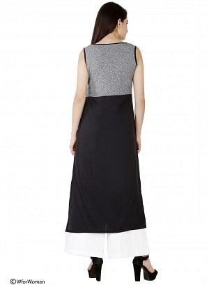 W for Woman Black Printed Sleeveless kurta