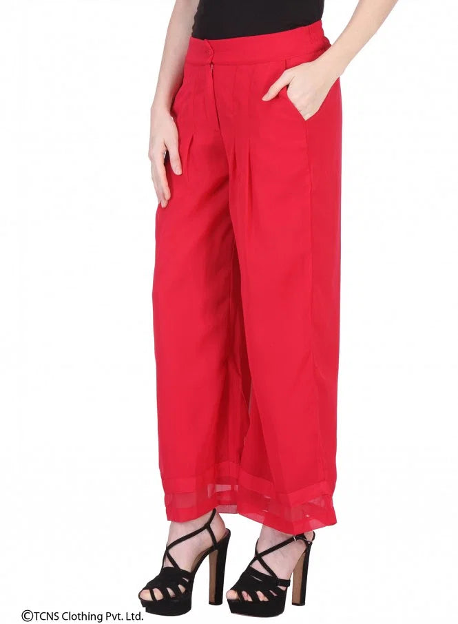 W for Woman Pink Georgette Tailored Volume Pants