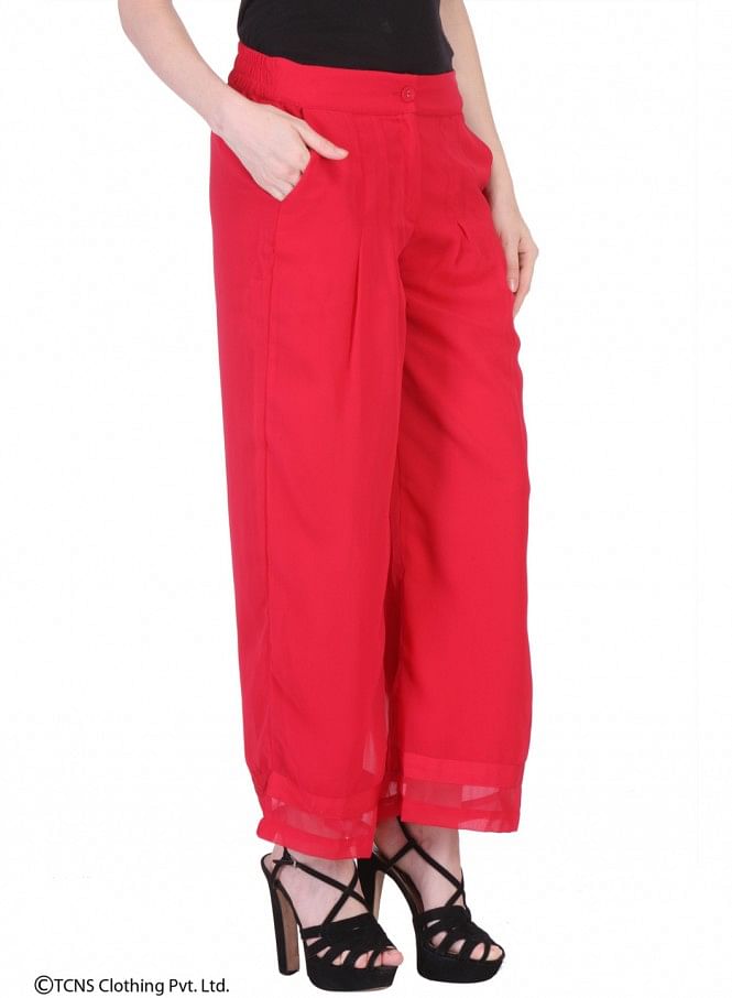W for Woman Pink Georgette Tailored Volume Pants