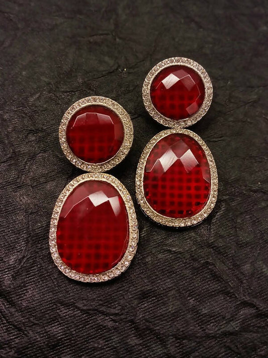 Smart Dangler With Rhino Stone Border Red Earrings For Women and Girls By House of Ree - Grab2buy