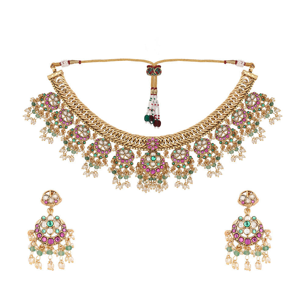 Nuyug 18K Gold Plated Estele Gold Tone Beaded Necklace Set | Grab2Buy