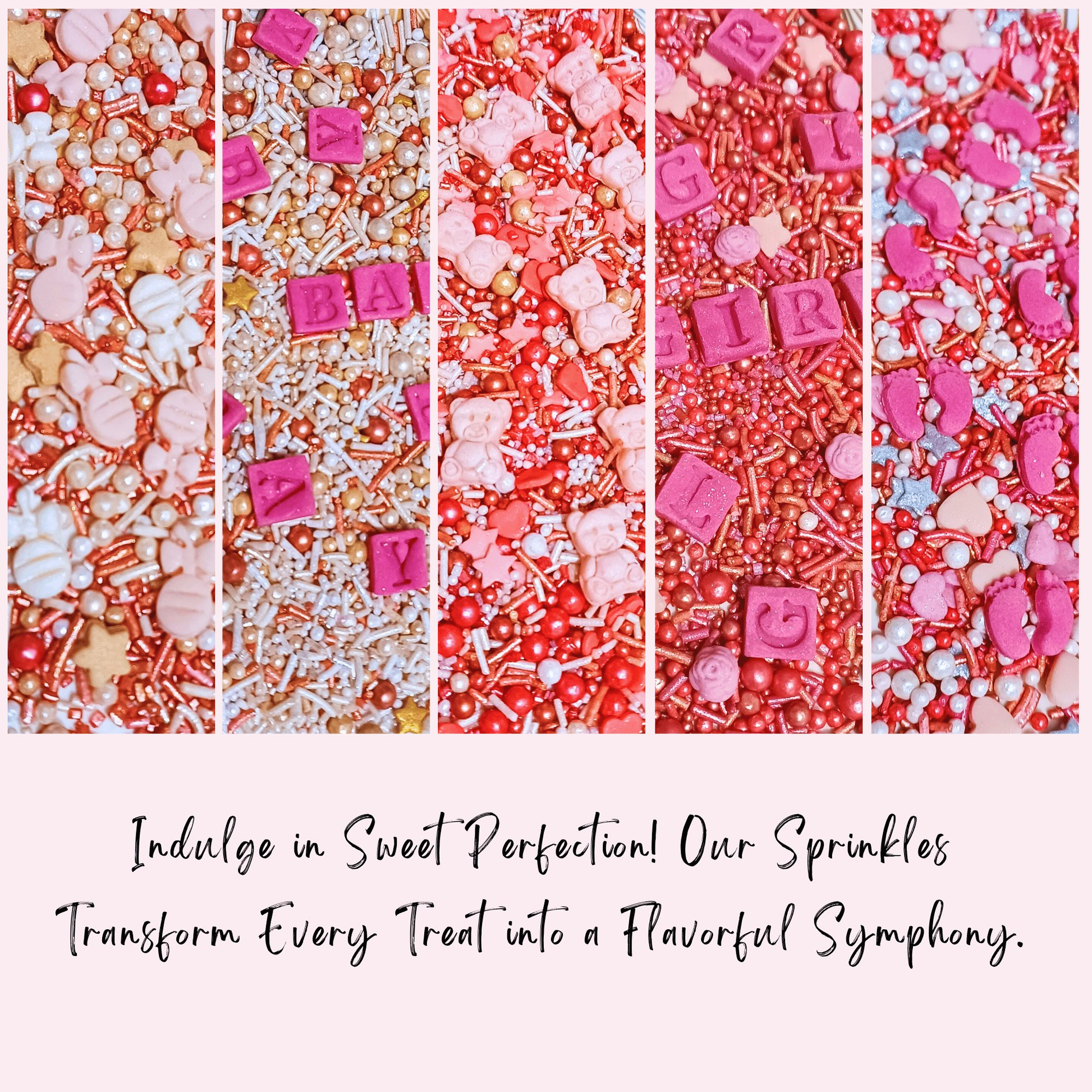 Confect Girls Baby Shower Sprinkles | Mix Silver, Gold & Blush pink Sprinkles Pack of 5