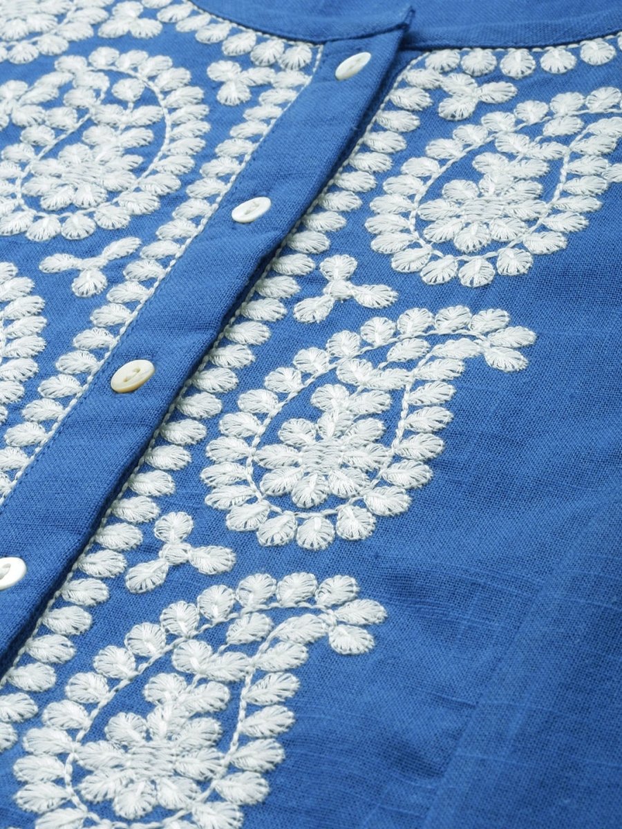 Anouk Women Chikankari Pure Cotton A-Line Kurta with Palazzos 