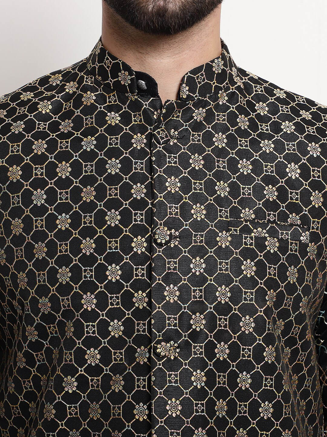 Sojanya Ethnic Motifs Woven Design Embroidered Straight Kurta & Churidar With Nehru Jacket 
