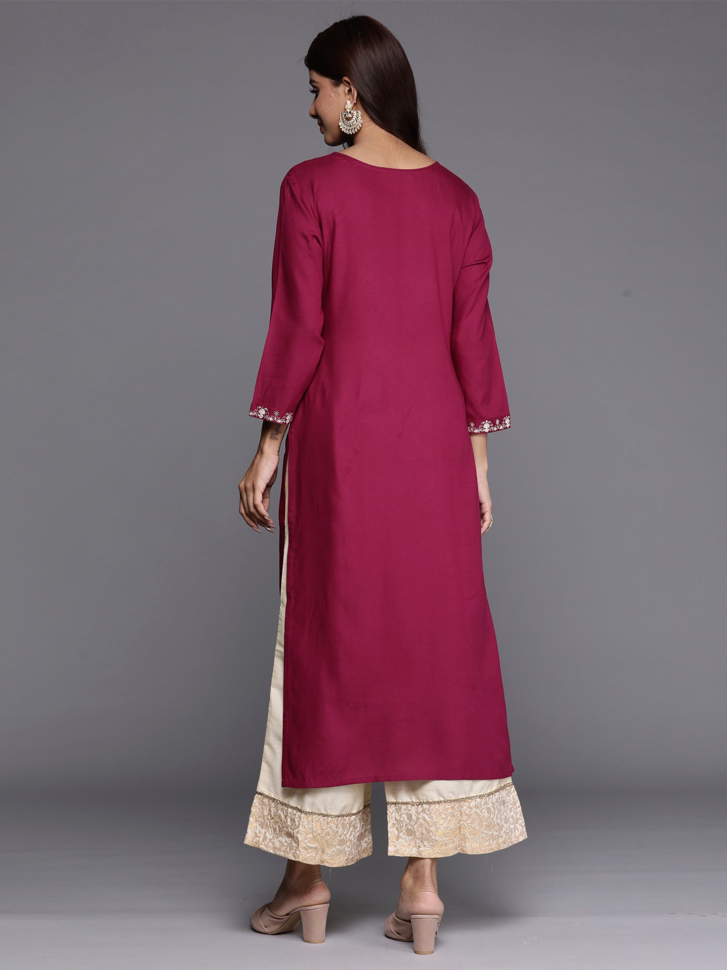 Indo Era Burgundy Embroidered Straight Kurta