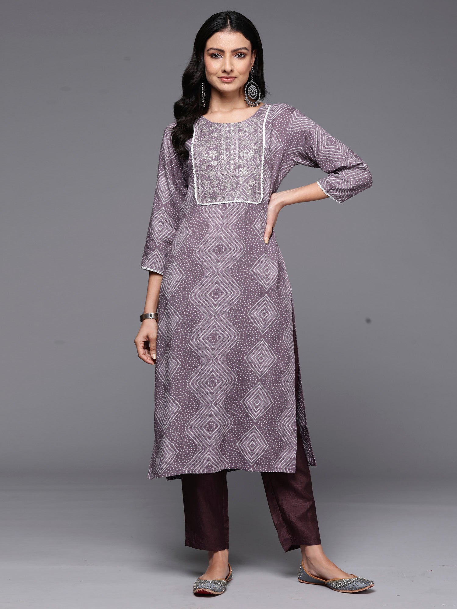 Indo Era Mauve Printed Straight Kurta