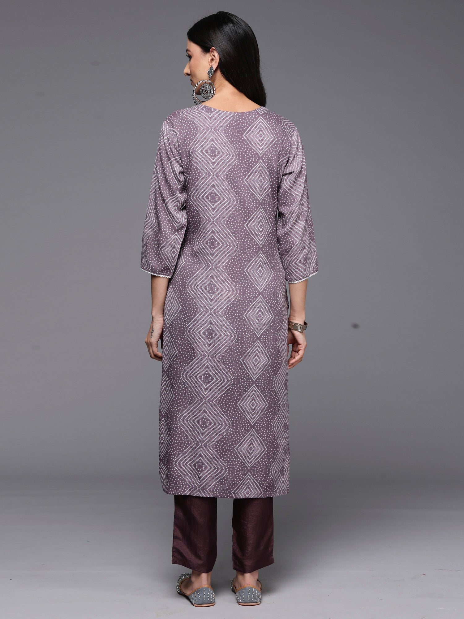 Indo Era Mauve Printed Straight Kurta