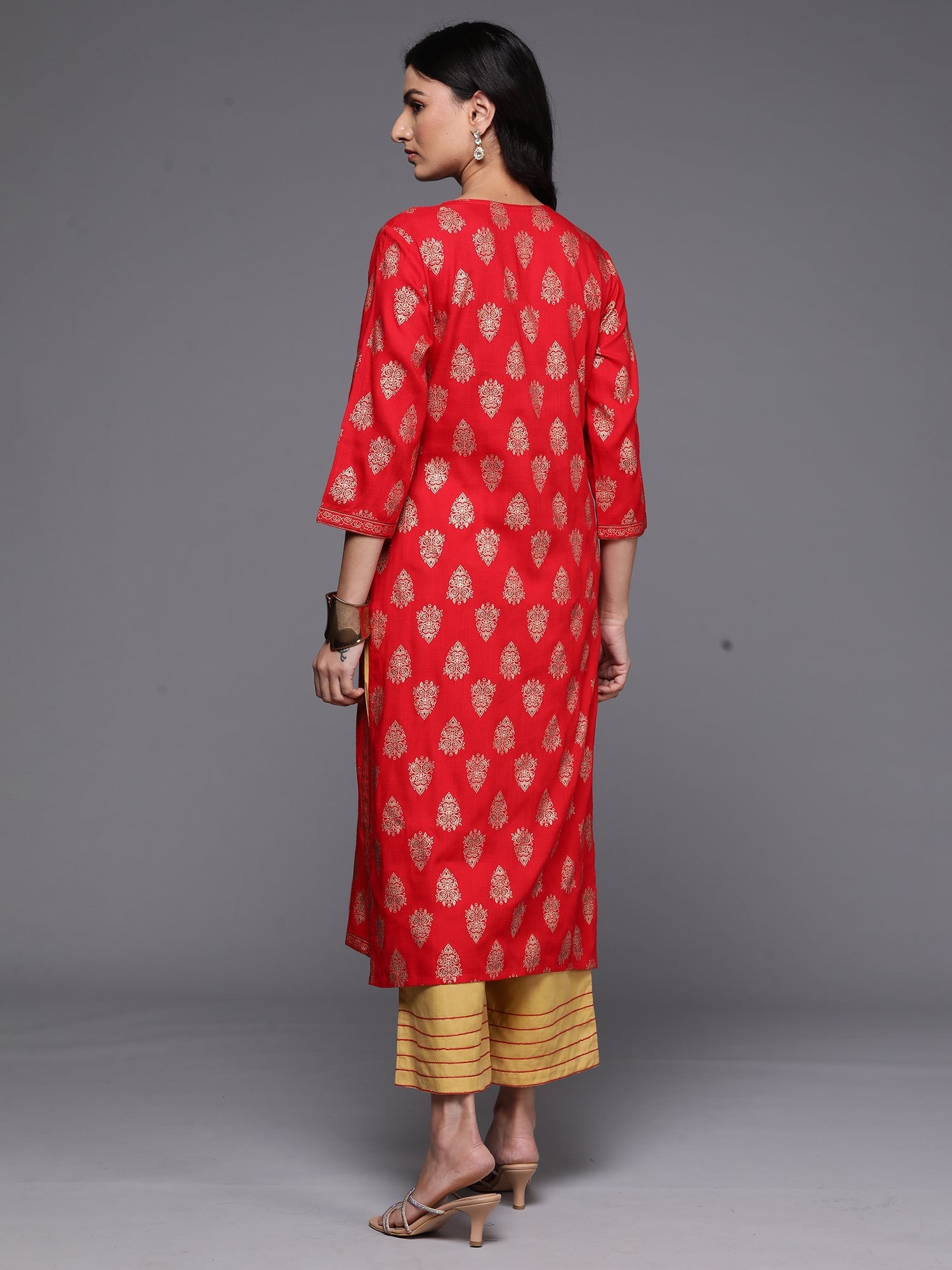 Indo Era Red Printed Straight Kurta