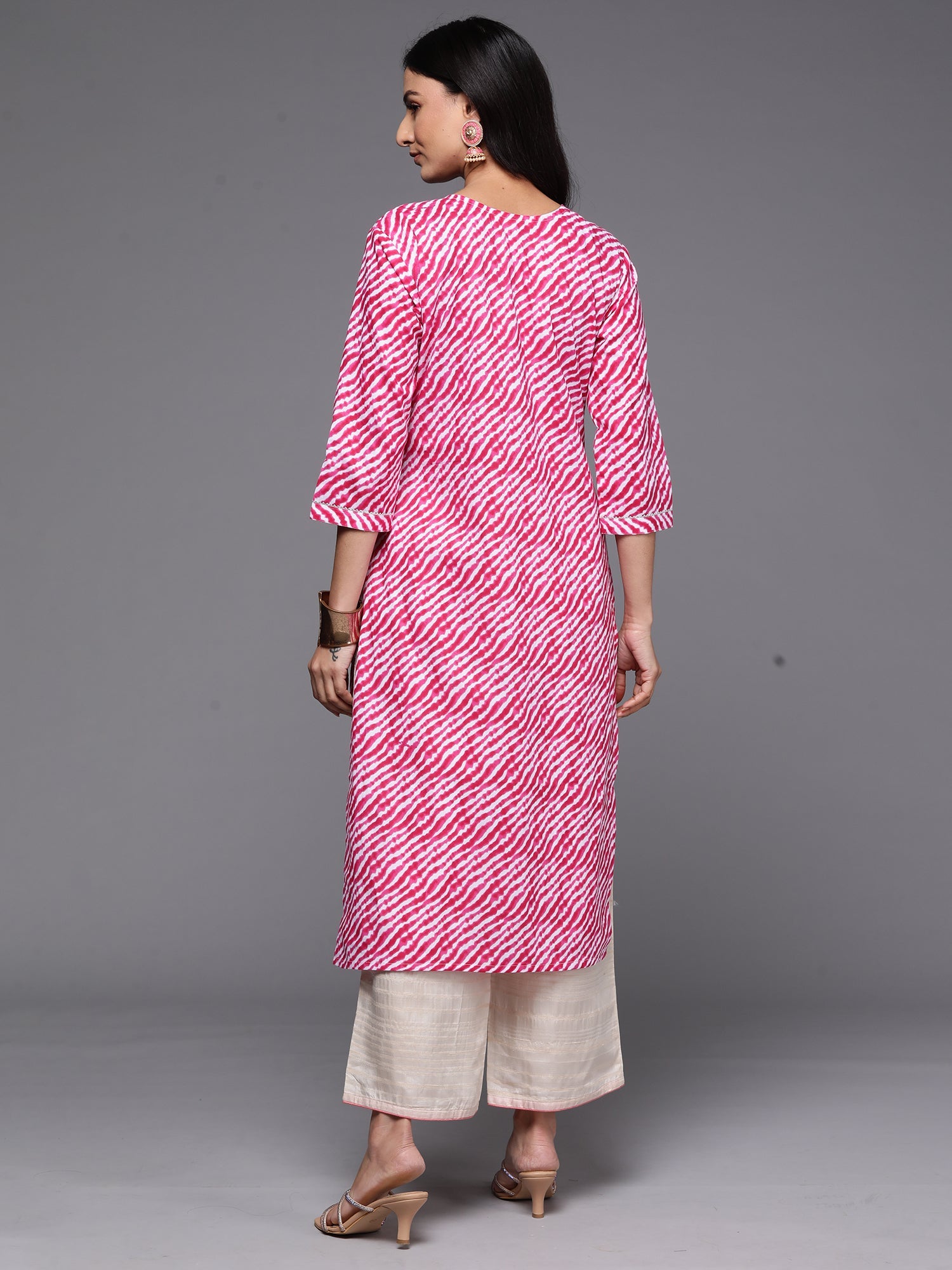 Indo Era Pink Printed Straight Kurta
