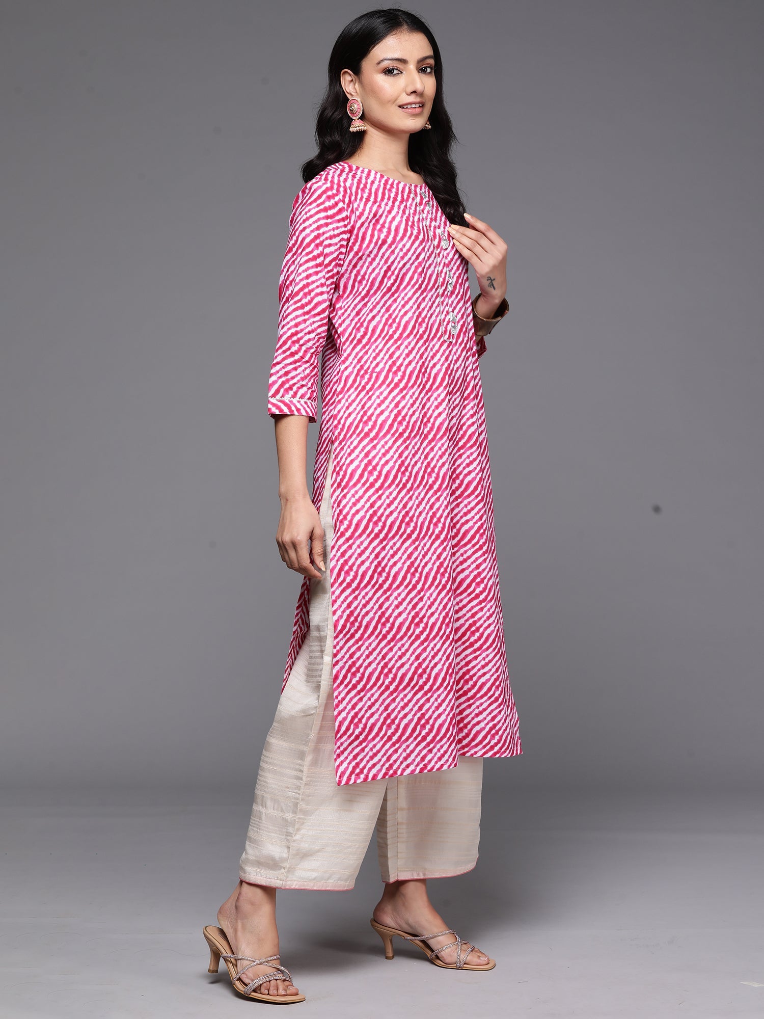 Indo Era Pink Printed Straight Kurta