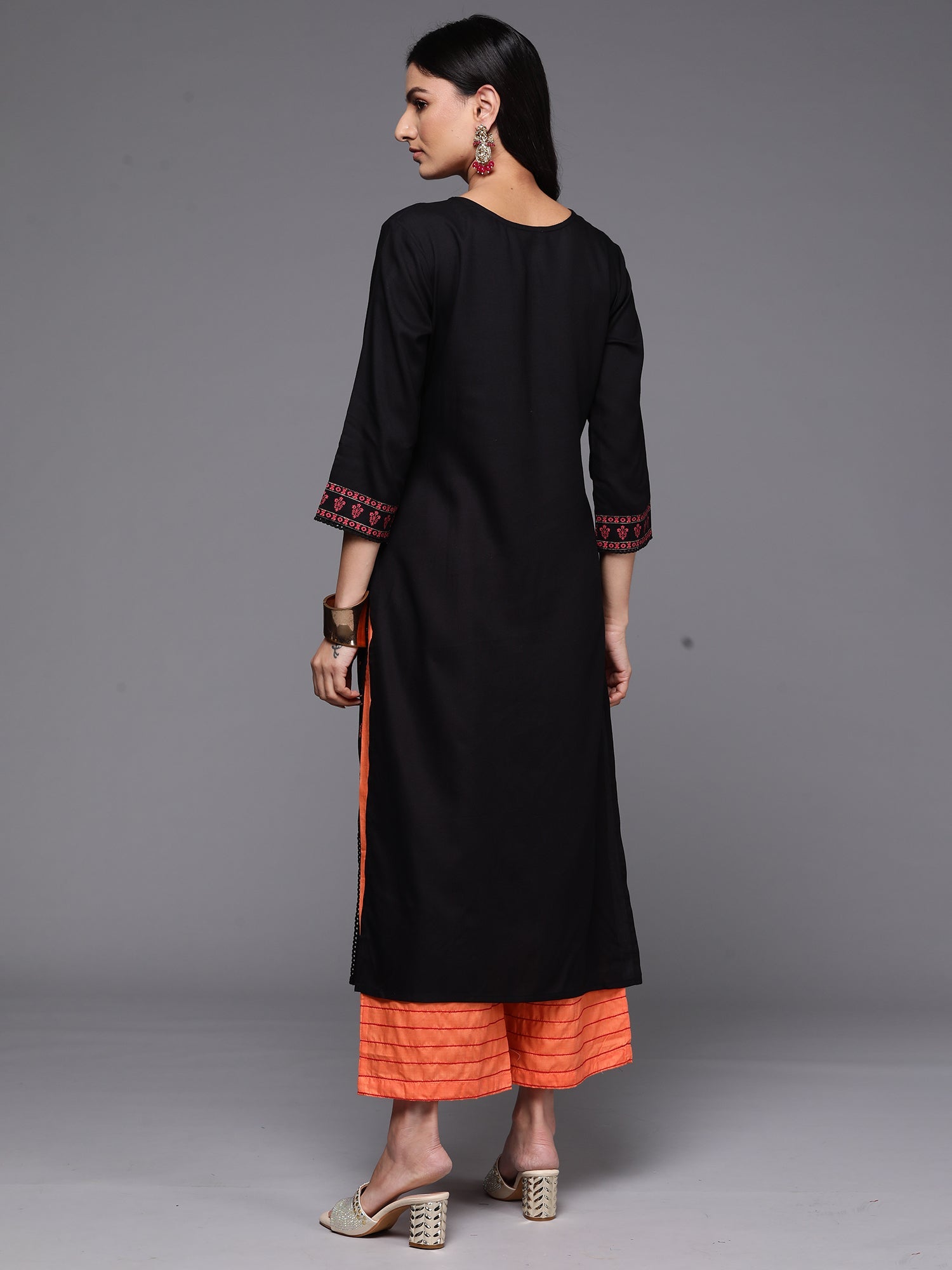 Indo Era Black Printed Straight Kurta