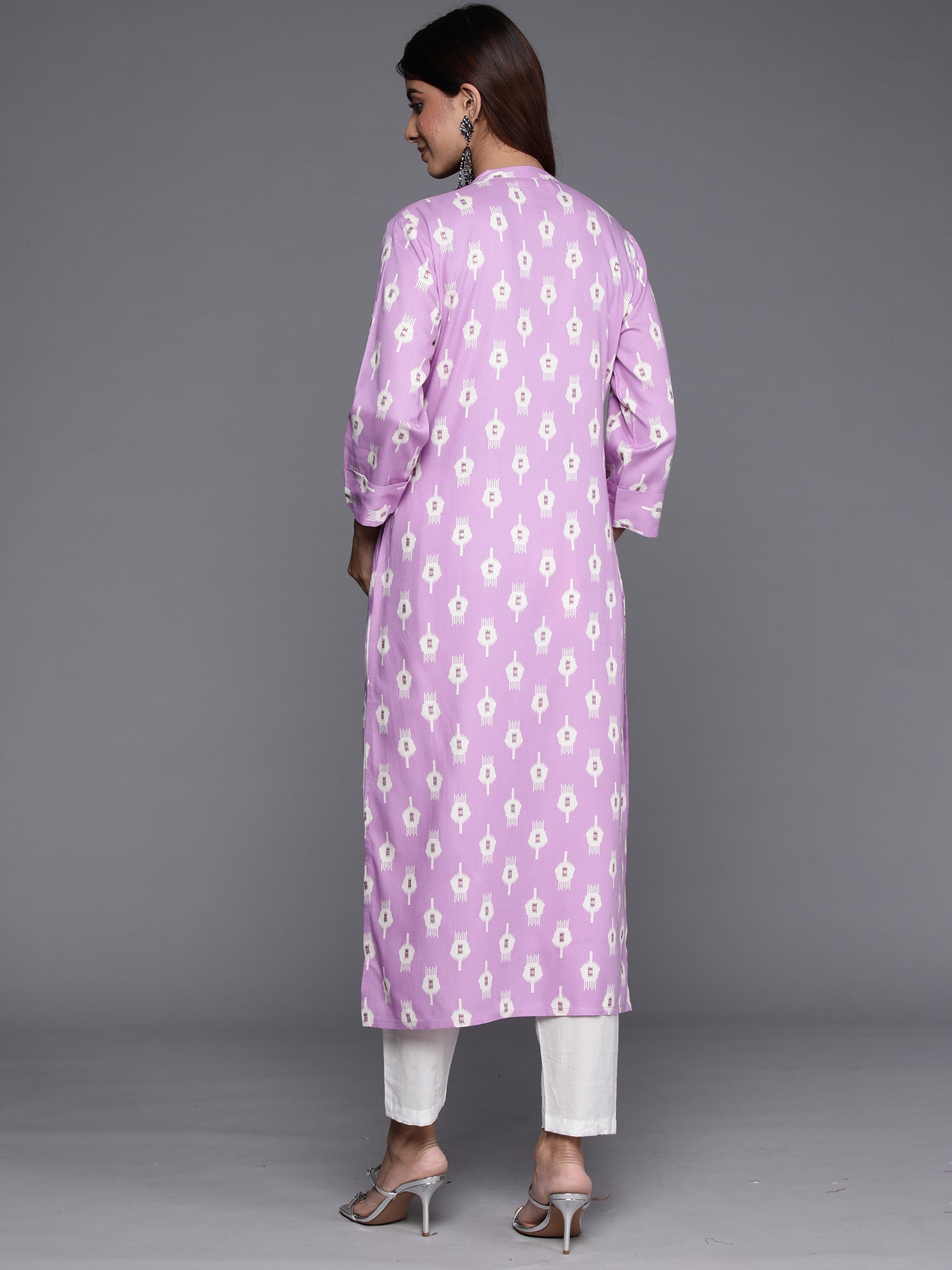 Indo Era Lavender Printed Straight Kurta
