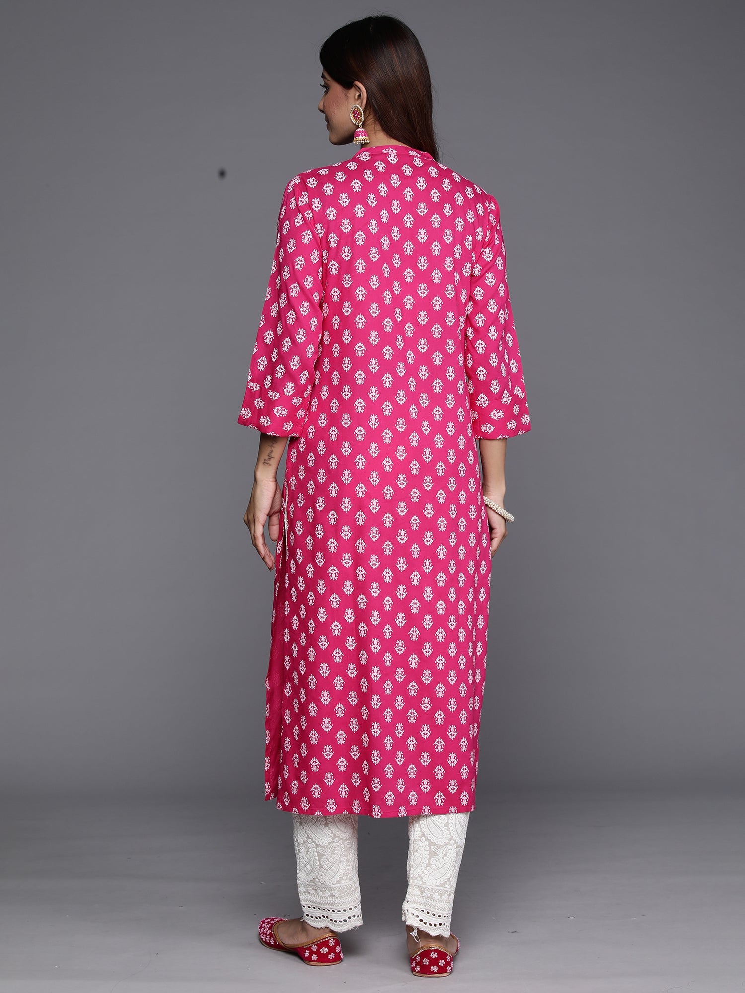 Indo Era Pink Printed Straight Kurta