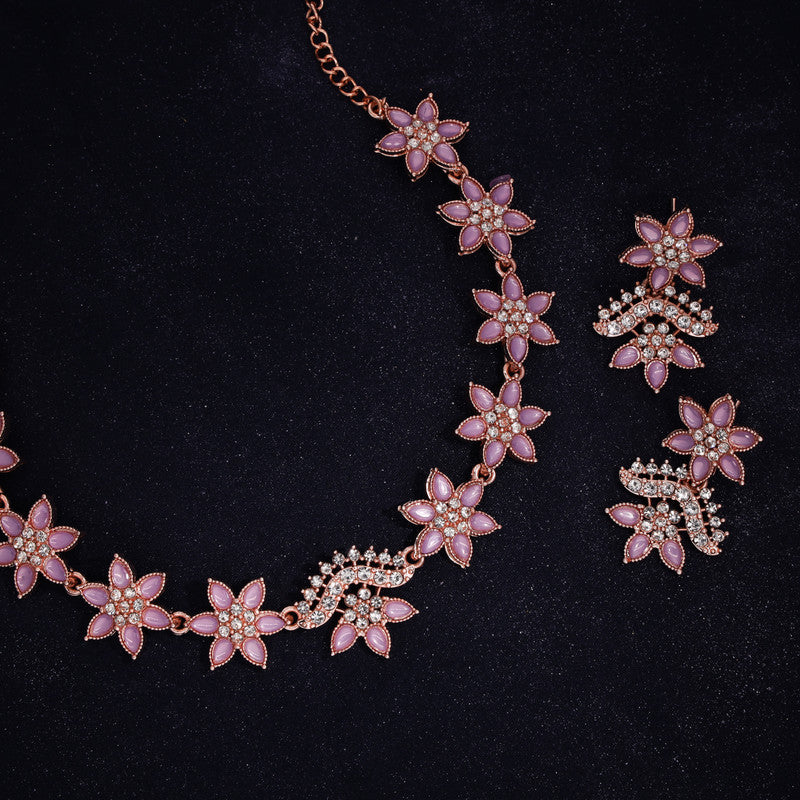 Tehzeeb Creations Lavender Colour Star Design Stone Studded Necklace With Earrings Tehzeeb Creations