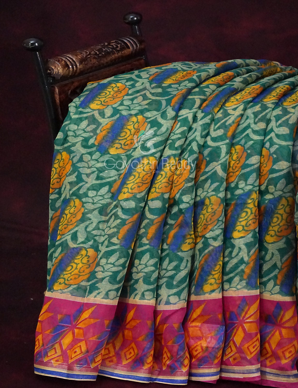 Rama Green Printed Semi Chanderi Grab2Buy By Gayathri Reddy Designer Studio 