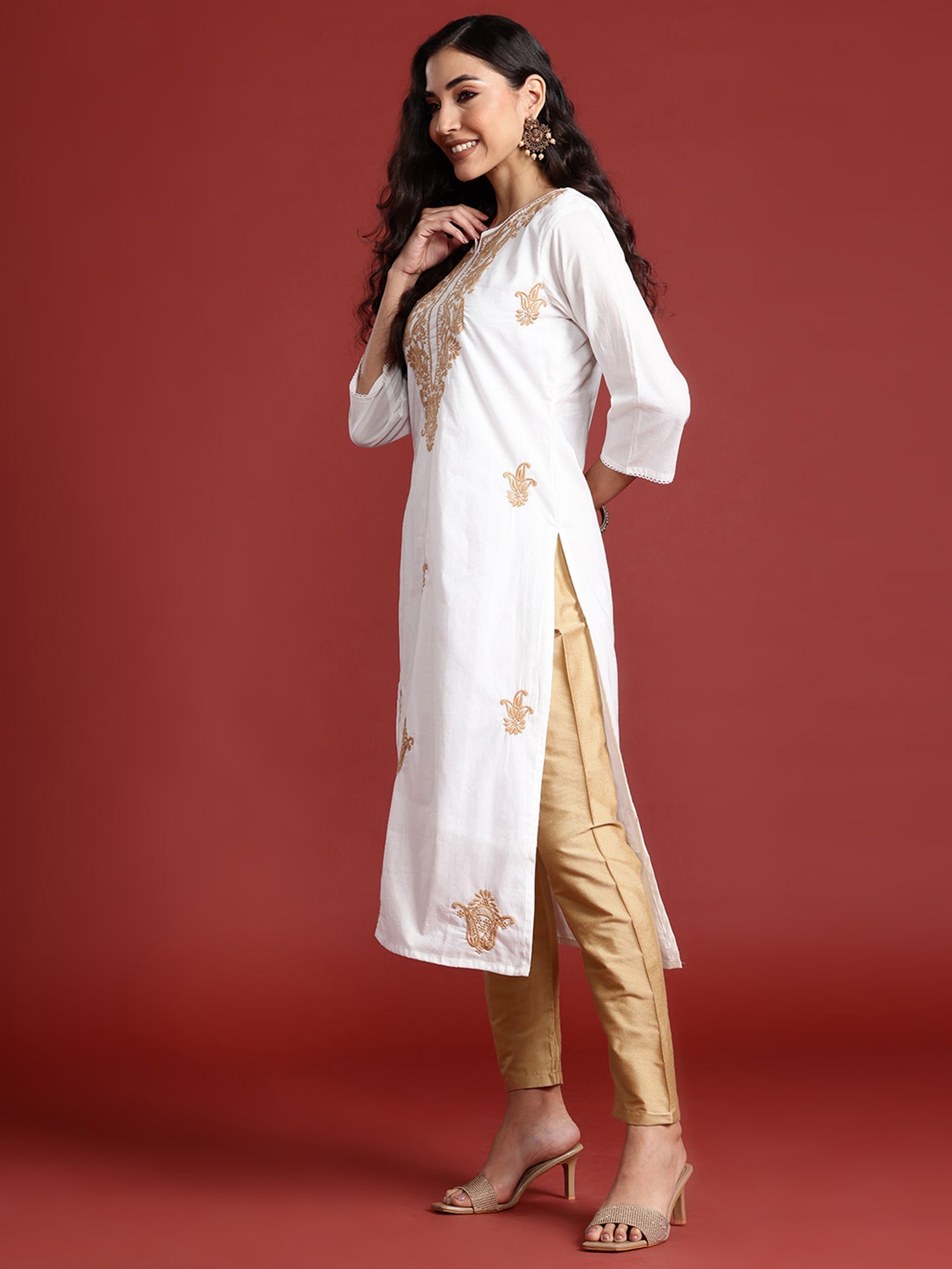 Indo Era White Embroidered Straight Kurta