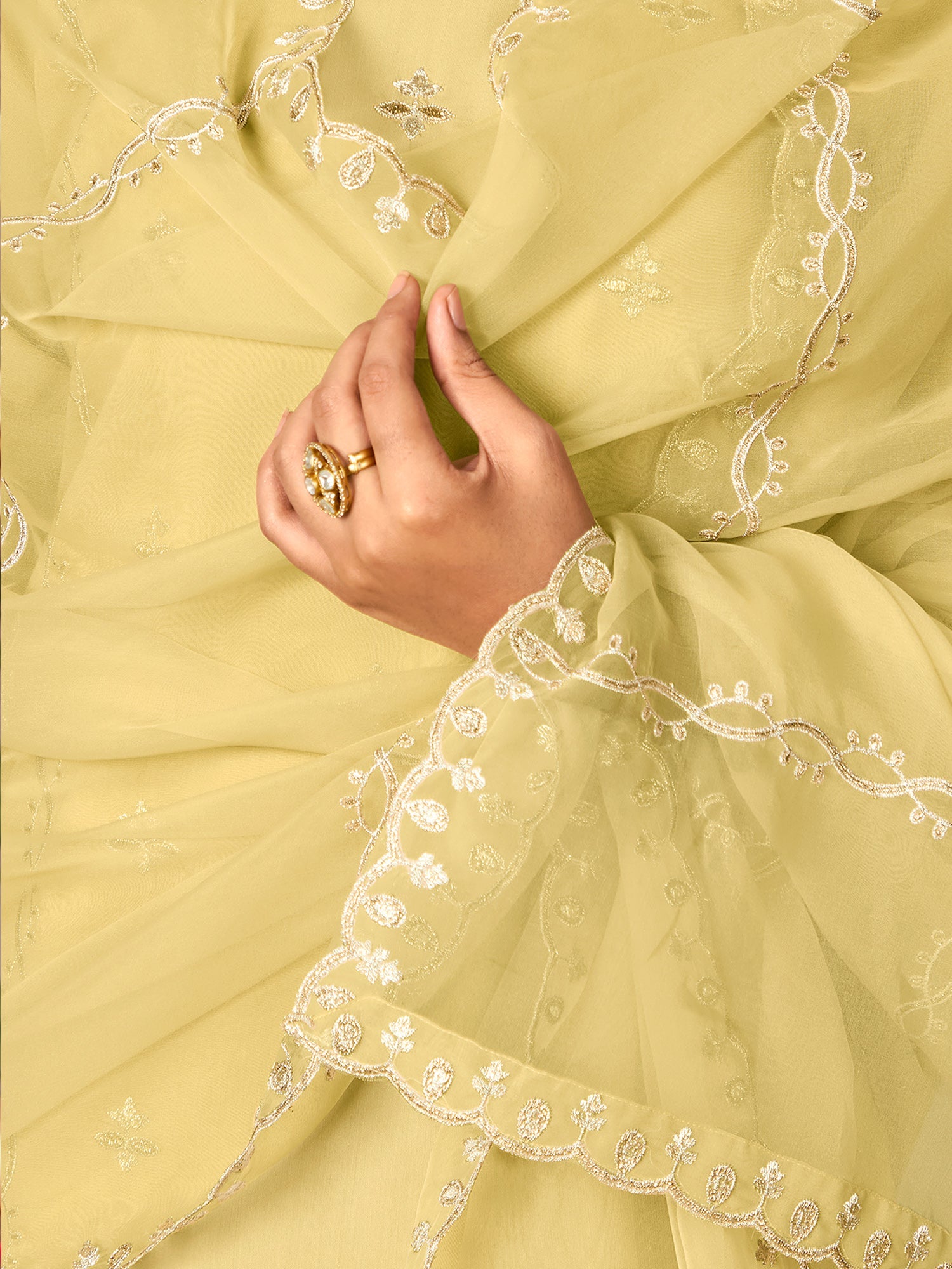Indo Era Yellow Straight Embroidered Kurta Trousers With Dupatta Set