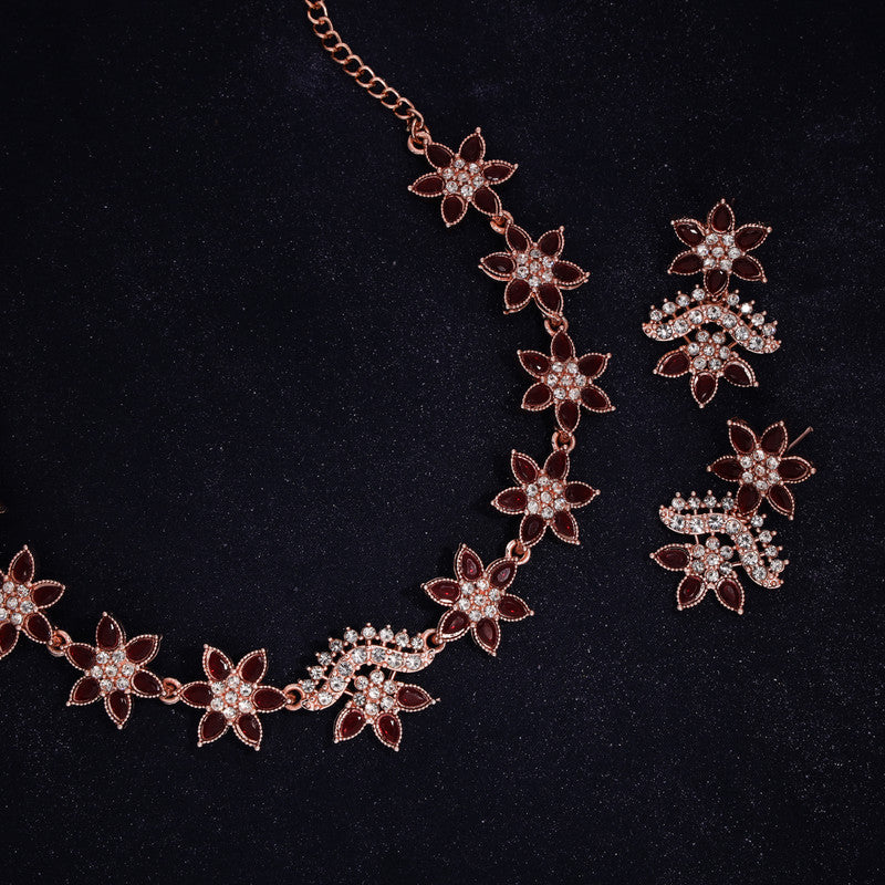 Tehzeeb Creations Maroon Colour Star Design Stone Studded Necklace With Earrings Tehzeeb Creations