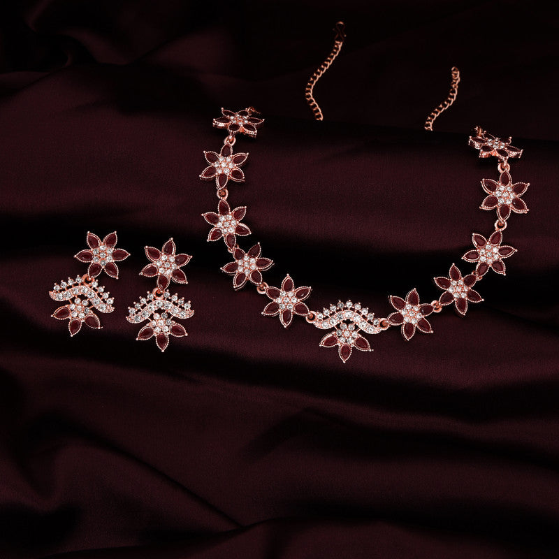 Tehzeeb Creations Maroon Colour Star Design Stone Studded Necklace With Earrings Tehzeeb Creations
