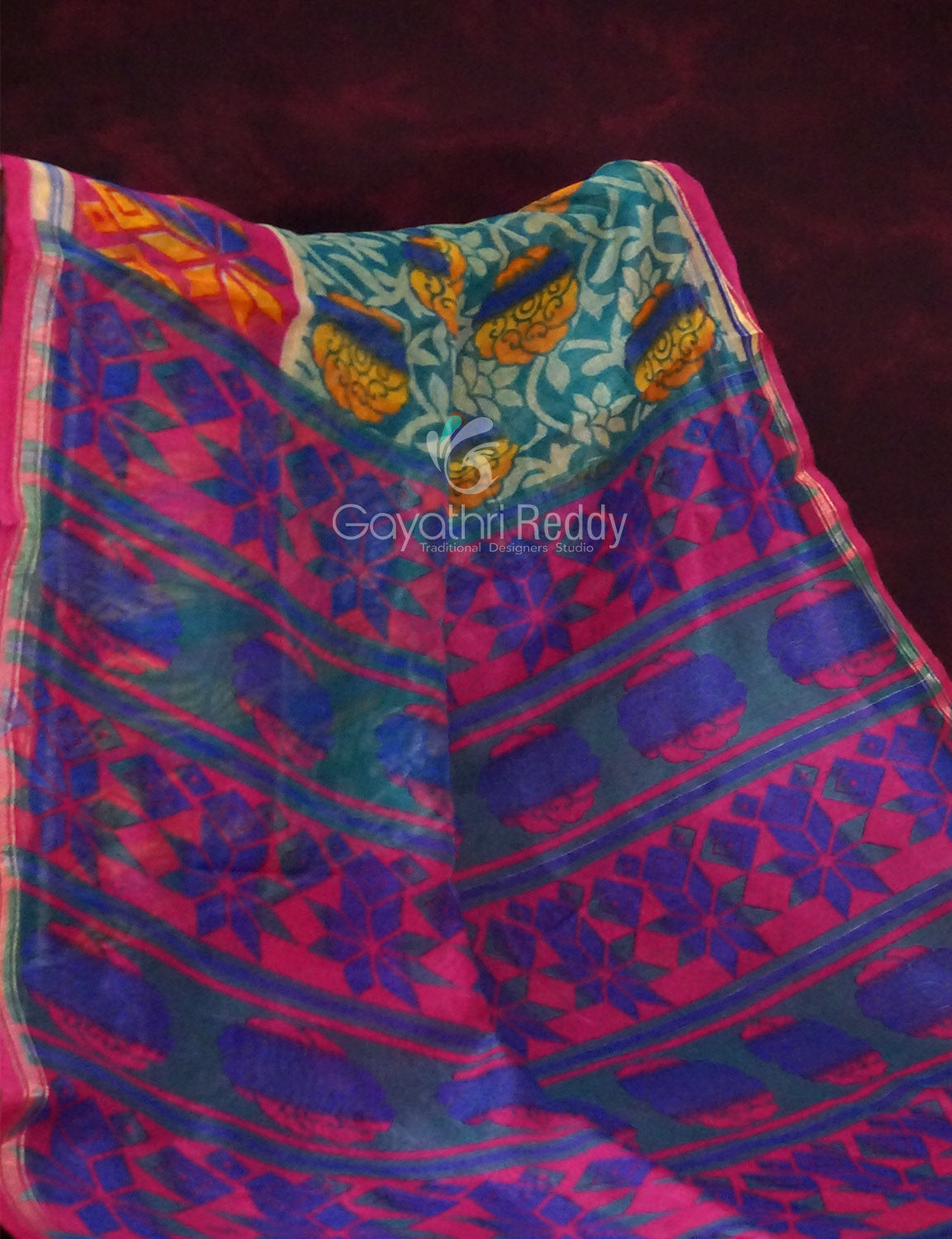 Rama Green Printed Semi Chanderi Grab2Buy By Gayathri Reddy Designer Studio 