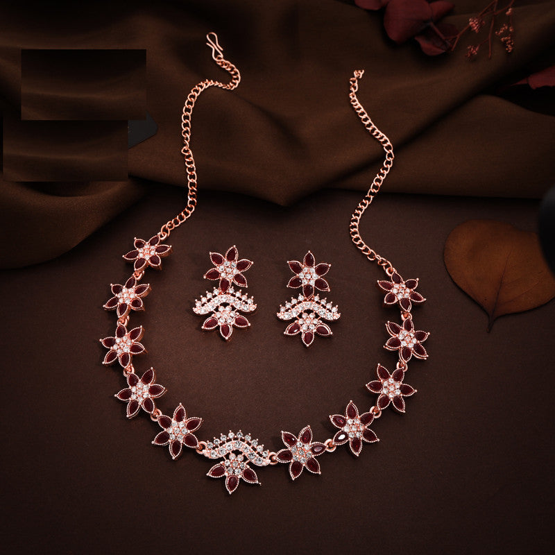 Tehzeeb Creations Maroon Colour Star Design Stone Studded Necklace With Earrings Tehzeeb Creations