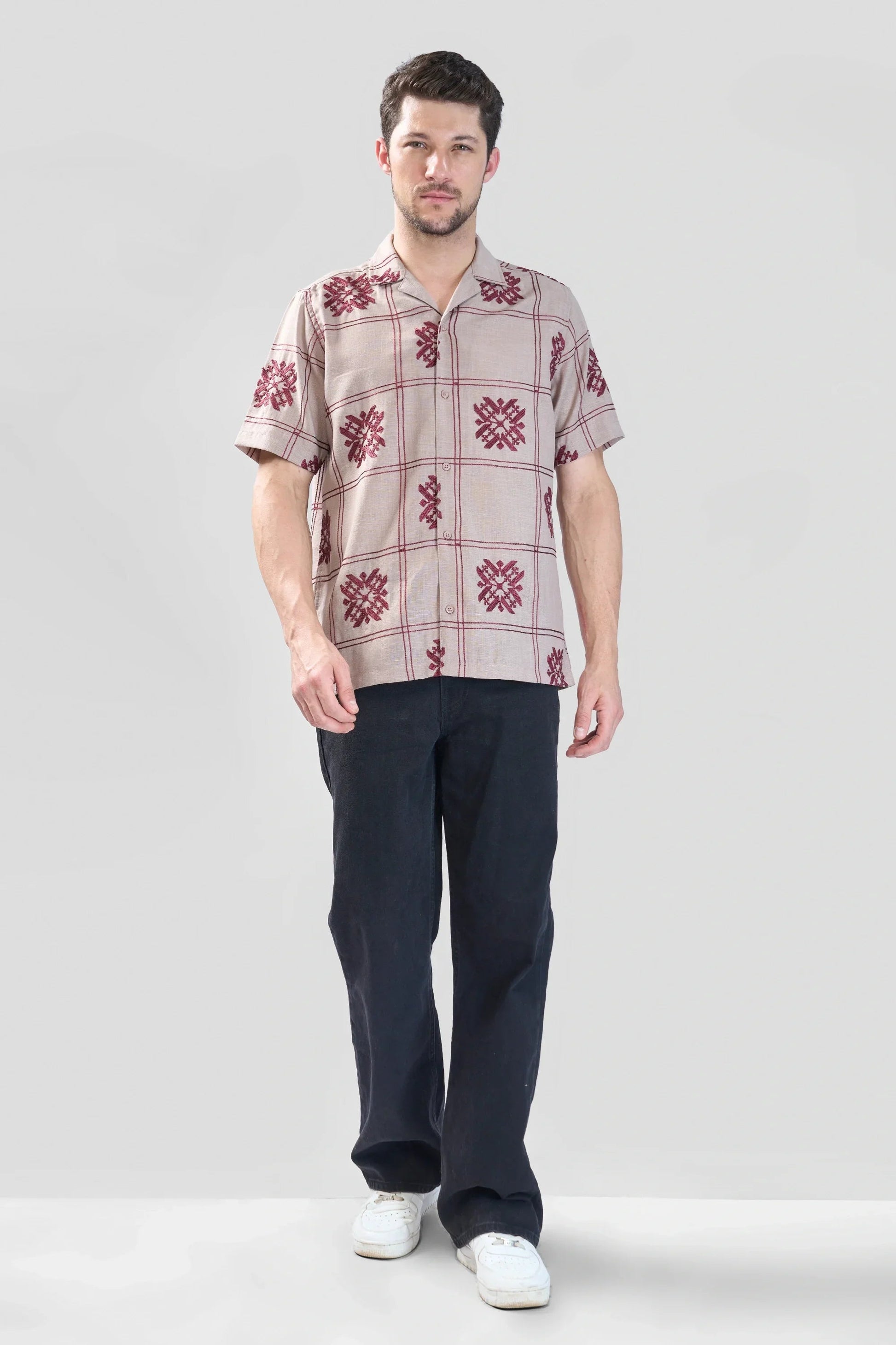 Xkind Light Maroon Embroidered Releaxed Fit Shirt  Grab2Buy Xkind Grab2Buy