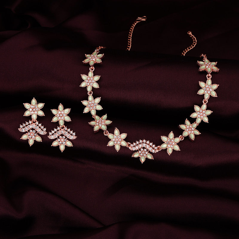 Tehzeeb Creations Sea Green Colour Star Design Stone Studded Necklace With Earrings Tehzeeb Creations