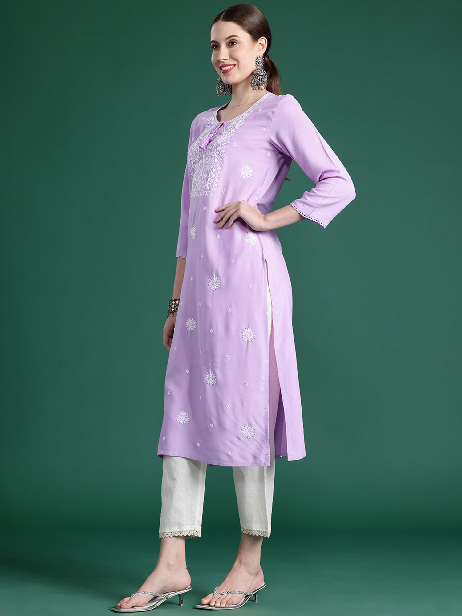Indo Era Purple Embroidered Straight Kurta