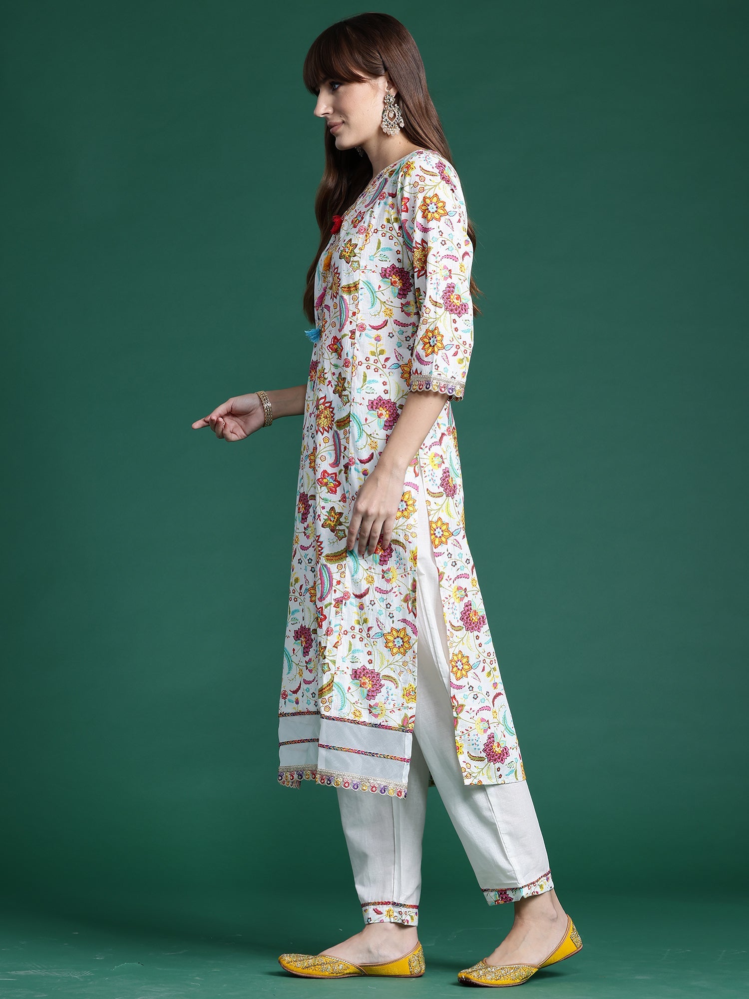 Indo Era Off White Printed Straight Kurta Trousers With Dupatta set