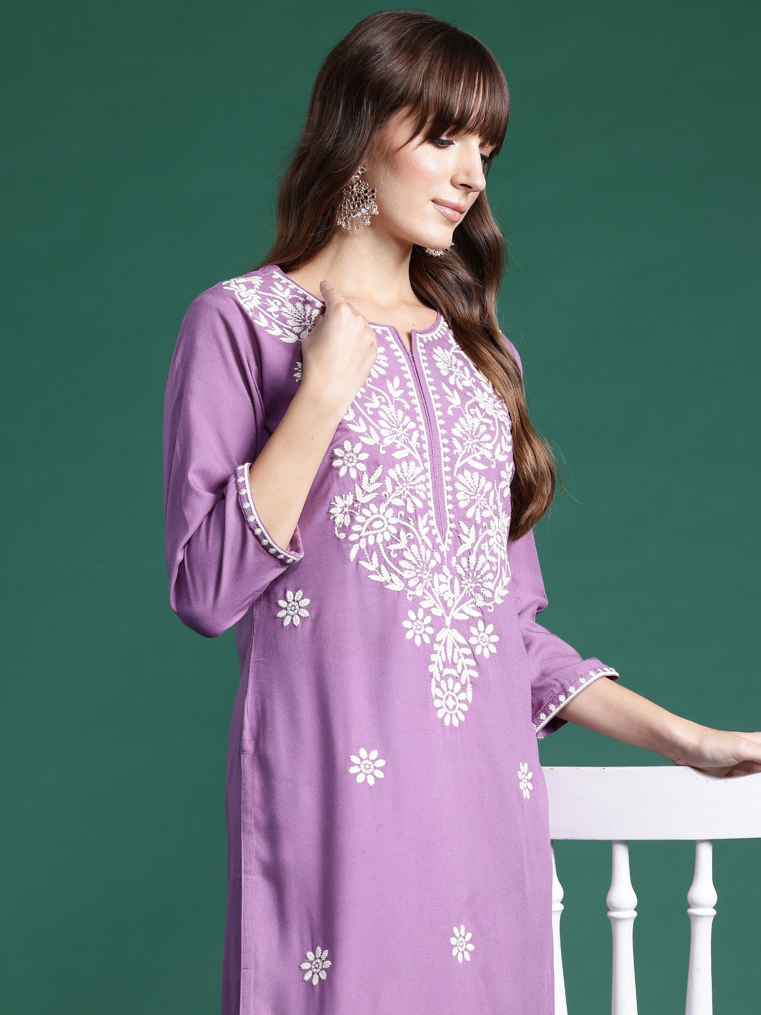 Indo Era Lavender Embroidered Straight Kurta