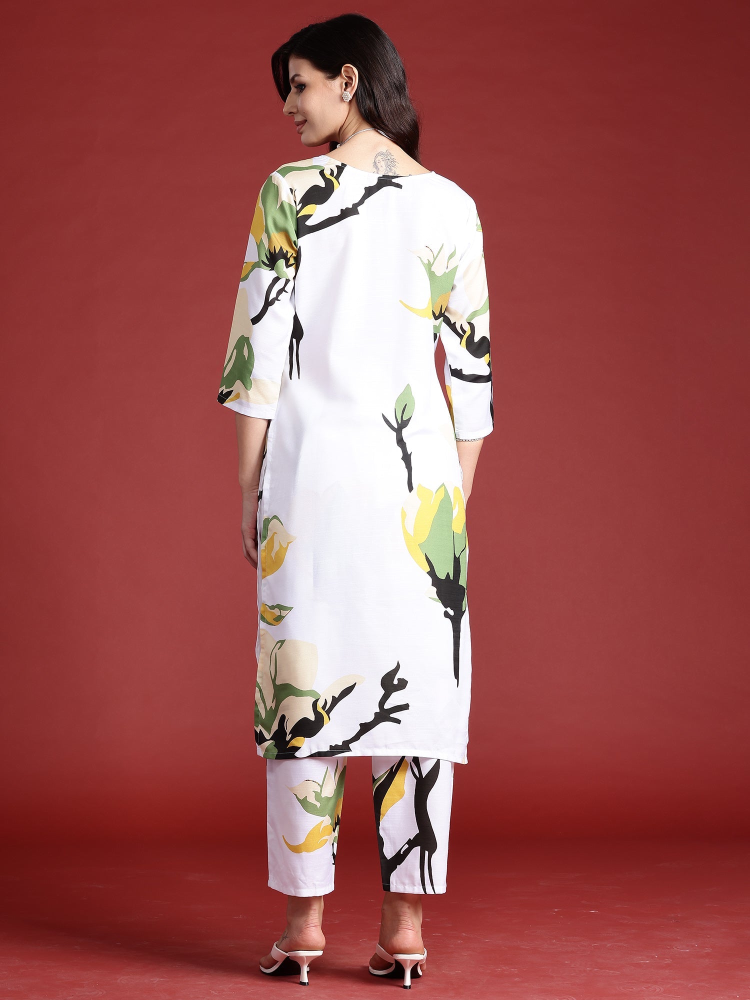 Indo Era White Printed Straight Kurta Trousers set