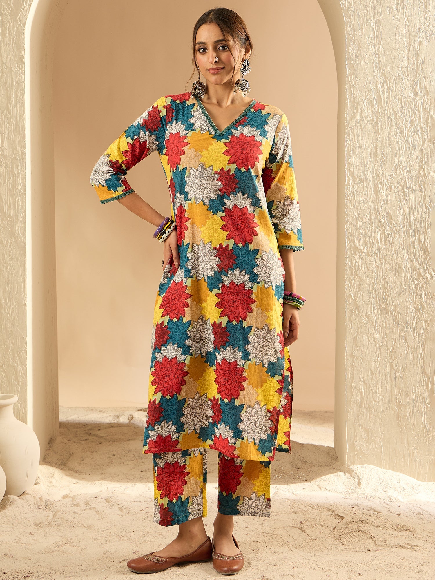 Indo Era Multi Printed Straight Kurta Trousers set