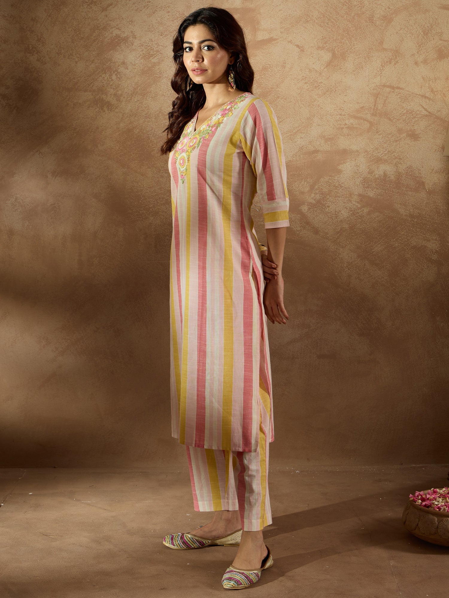 Indo Era Multi Embroidered Straight Kurta Trousers Set