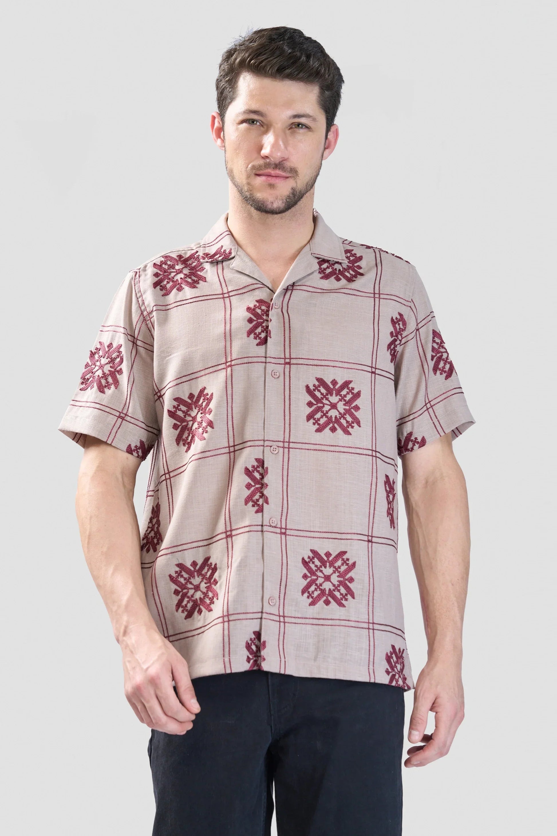 Xkind Light Maroon Embroidered Releaxed Fit Shirt  Grab2Buy Xkind Grab2Buy