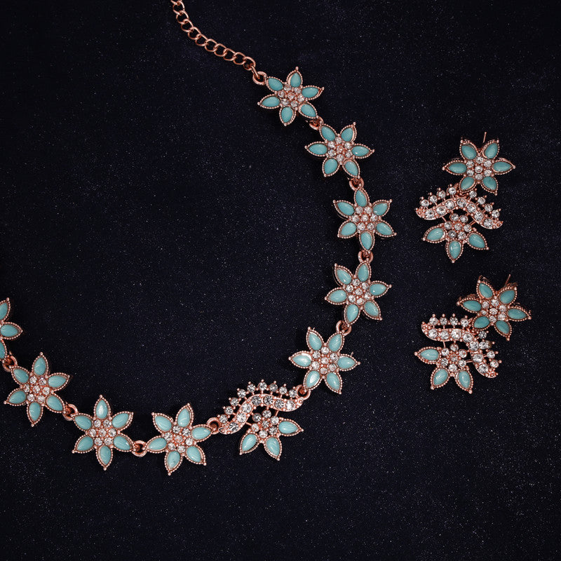 Tehzeeb Creations Sky Blue Colour Star Design Stone Studded Necklace With Earrings Tehzeeb Creations